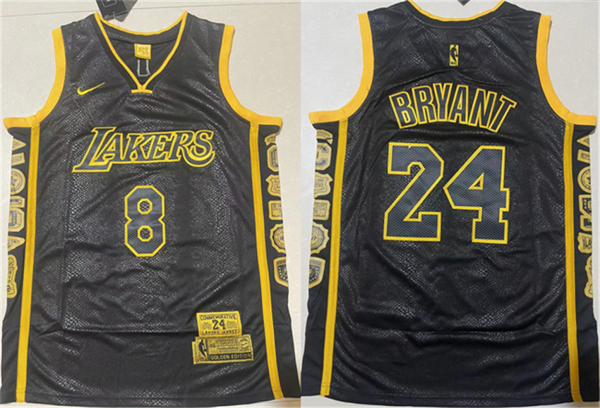 Men's Black Los Angeles Lakers Front #8 Back #24 Kobe Bryant Stitched Baseball Jersey